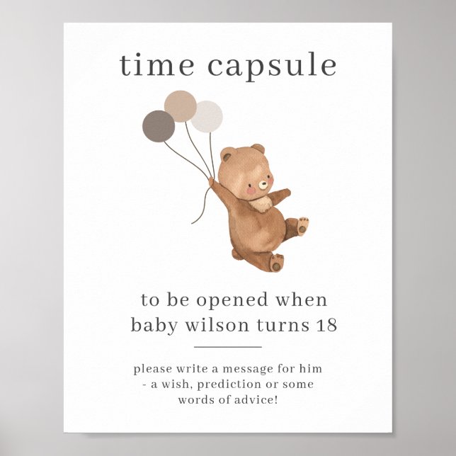 Bear with 3 Brown Balloons Time Capsule Poster (Front)