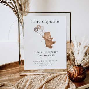 Bear with 3 Brown Balloons Time Capsule Poster