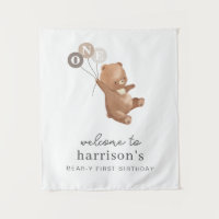 Bear with 3 Brown Balloons Welcome Sign