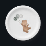 Bear with 3 Green Balloons 1st Birthday Paper Plate<br><div class="desc">A sweet bear holding 3 green balloons with the letters 'ONE' in them,  ideal for your teddy bear's picnic party!</div>