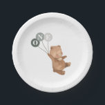 Bear with 3 Green Balloons 1st Birthday Paper Plate<br><div class="desc">A sweet bear holding 3 green balloons with the letters 'ONE' in them,  ideal for your teddy bear's picnic party!</div>