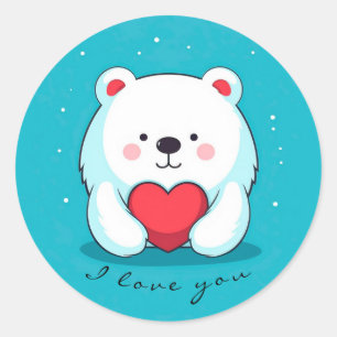 Bear with a heart, personalised classic round sticker