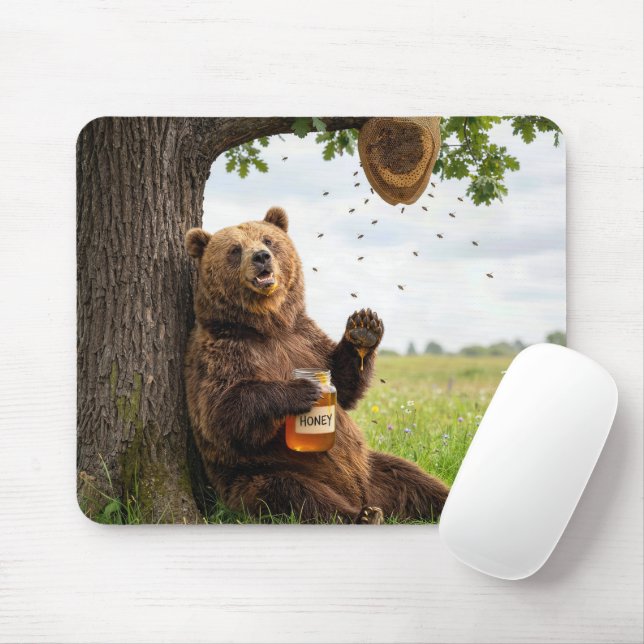 Bear With a Jar of Honey Mouse Mat (With Mouse)