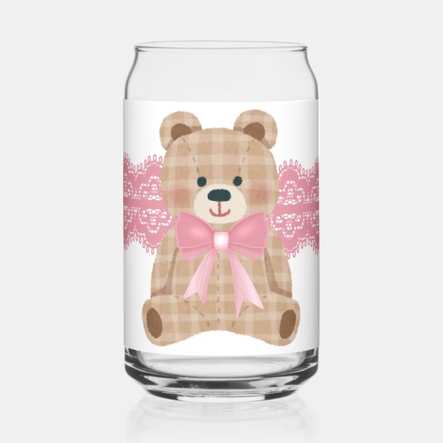 bear with a pink bow can glass (Left)