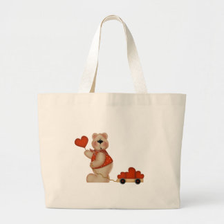 Bear with a Wagon of Hearts Large Tote Bag