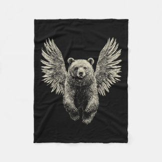 Bear With Angel Wings Retro Wildlife Artwork Flyin Fleece Blanket