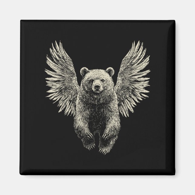 Bear With Angel Wings Retro Wildlife Artwork Flyin Magnet (Front)
