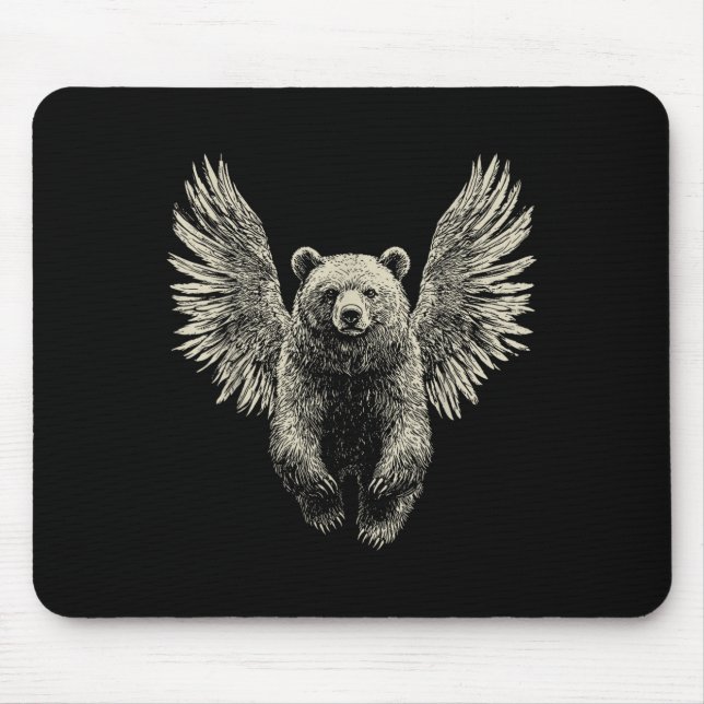 Bear With Angel Wings Retro Wildlife Artwork Flyin Mouse Mat (Front)