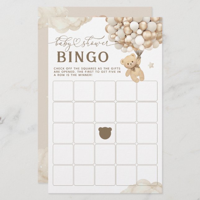 Bear with Balloons Neutral Baby Shower Game (Front/Back)