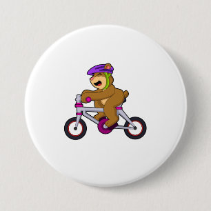Bear with Bicycle & Helmet 7.5 Cm Round Badge