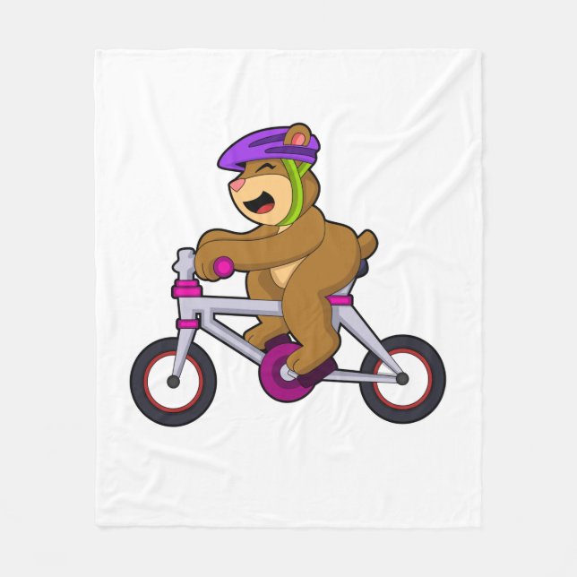 Bear with Bicycle & Helmet Fleece Blanket (Front)