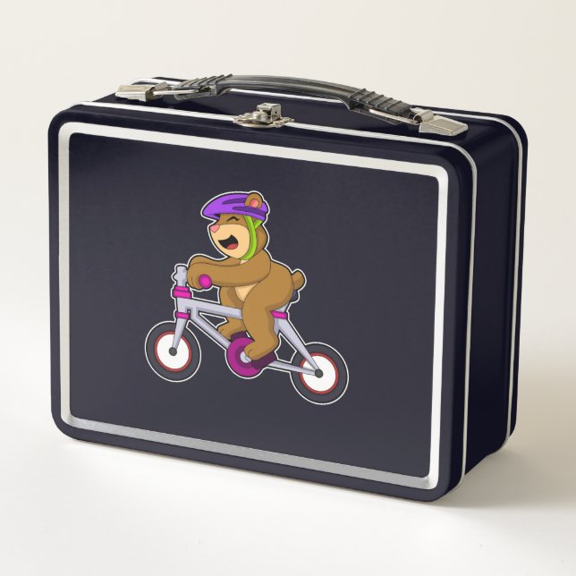 Bear with Bicycle & Helmet Metal Lunch Box (Front)