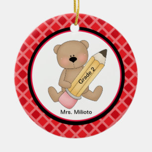 Bear With Big Pencil Teacher Christmas Ornament