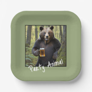 Bear with Birthday Beer Paper Plate