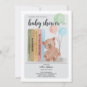Bear with Books Bearly Wait Gender Reveal Invitation