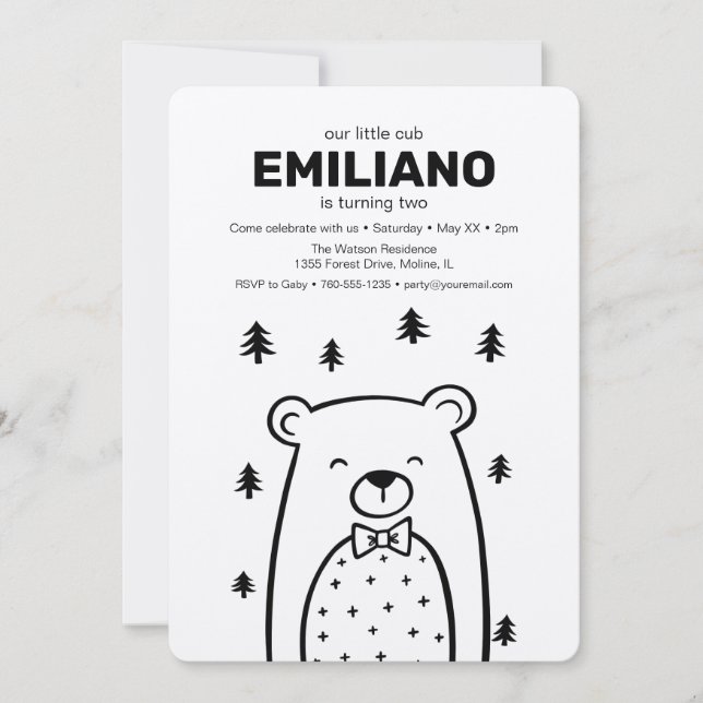 Bear with Bow Tie, Boy's birthday party invitation (Front)