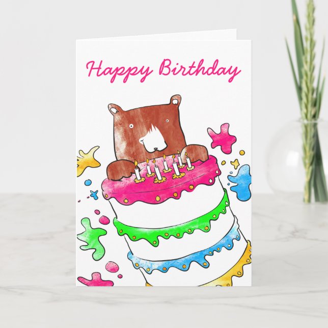 Bear with cake birthday card (Front)
