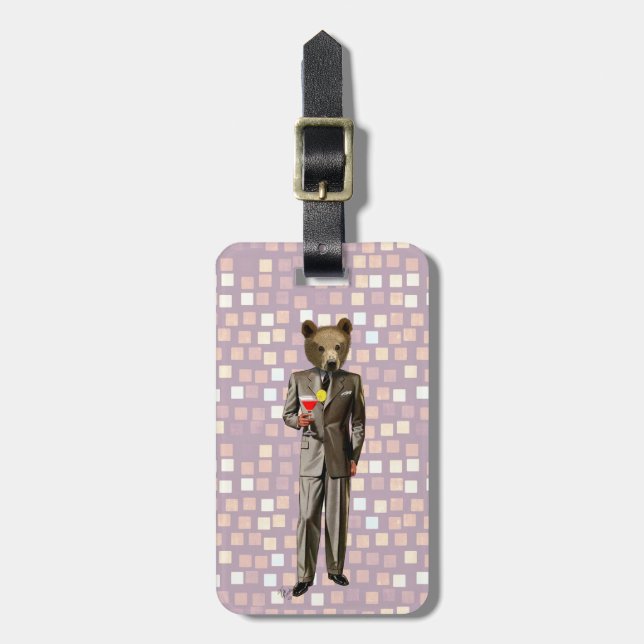 Bear With Cocktail Luggage Tag (Front Vertical)