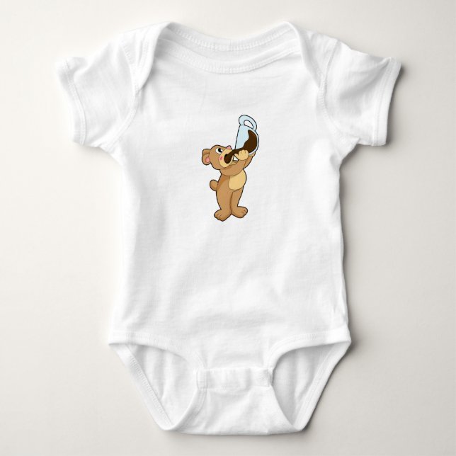 Bear with Coffee Cup Baby Bodysuit (Front)