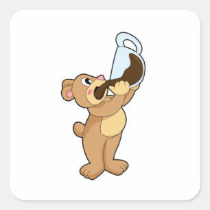 Bear with Coffee Cup Square Sticker