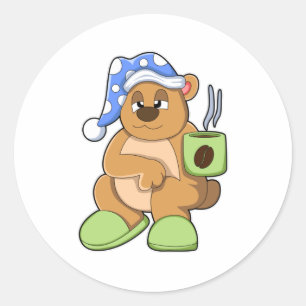 Bear with Cup of Coffee & Sleepyhead Classic Round Sticker