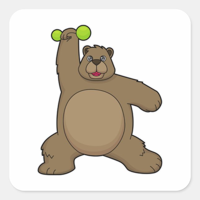Bear with Dumbbell at Yoga Fitness Square Sticker (Front)
