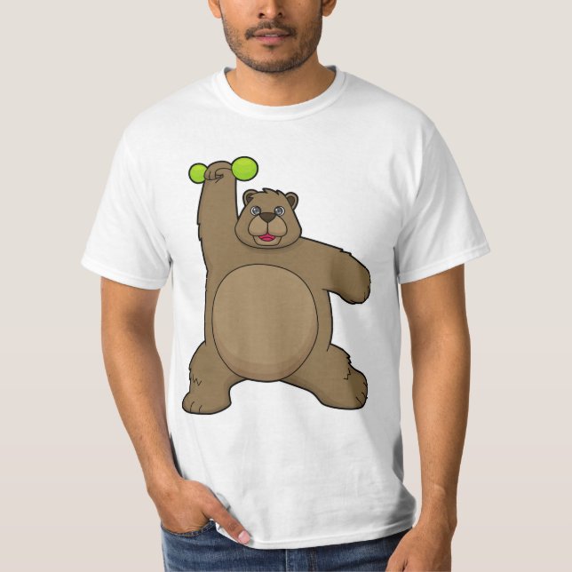 Bear with Dumbbell at Yoga Fitness T-Shirt (Front)