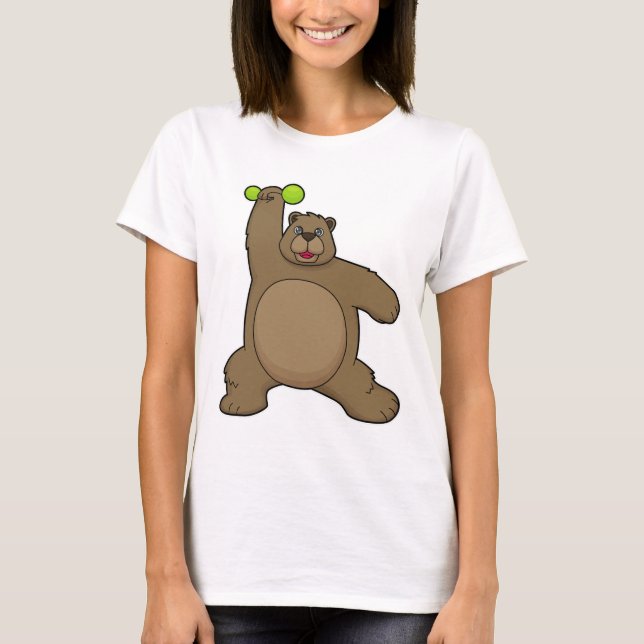 Bear with Dumbbell at Yoga Fitness T-Shirt (Front)