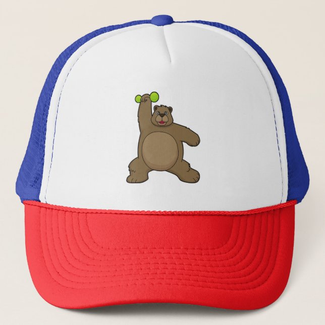 Bear with Dumbbell at Yoga Fitness Trucker Hat (Front)