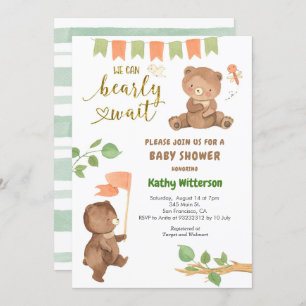  Bear with Eucalyptus  Baby Shower Invitation