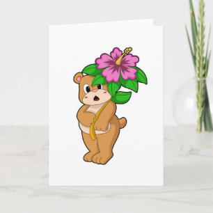 Bear with Flower Hibiscus Card