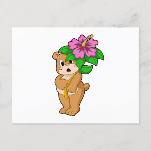 Bear with Flower Hibiscus Postcard