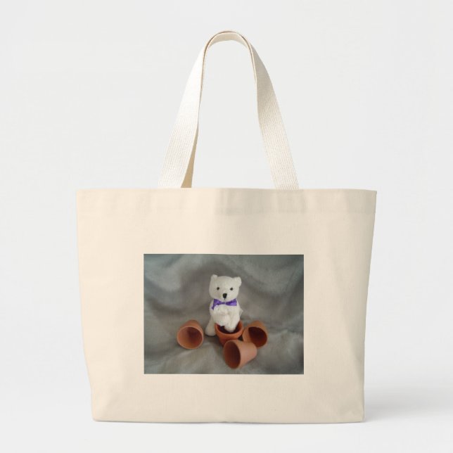 Bear with flowerpots large tote bag (Front)