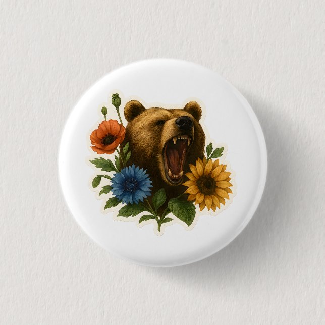 Bear with Flowers 3 Cm Round Badge (Front)