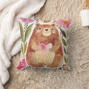 Bear with flowers and a bee cushion