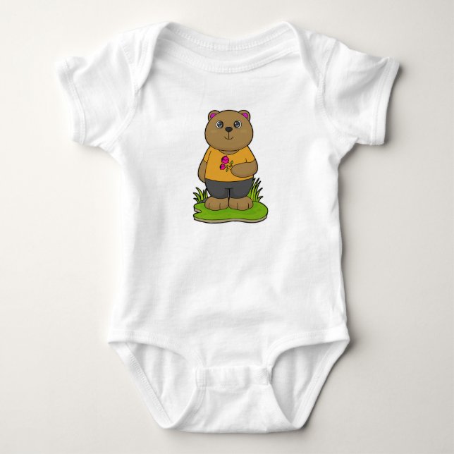 Bear with Flowers Baby Bodysuit (Front)