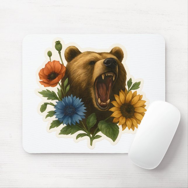Bear with Flowers Mouse Mat (With Mouse)