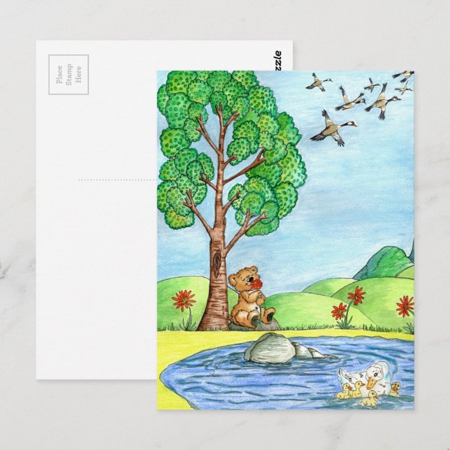 "Bear with Flowers" Postcard (Front/Back)