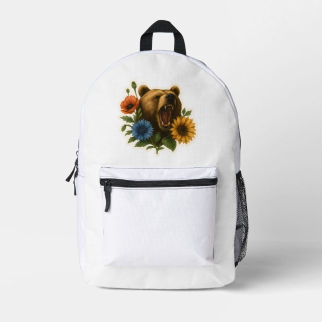 Bear with Flowers Printed Backpack (Front)