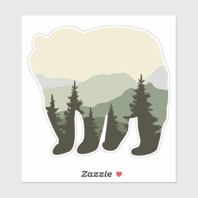 Bear with Forest and Mountains Sticker. (Sheet)