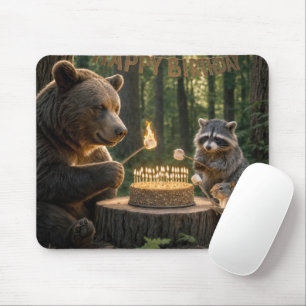 Bear with Friends Roasting Marshmallows Over Cake Mouse Mat