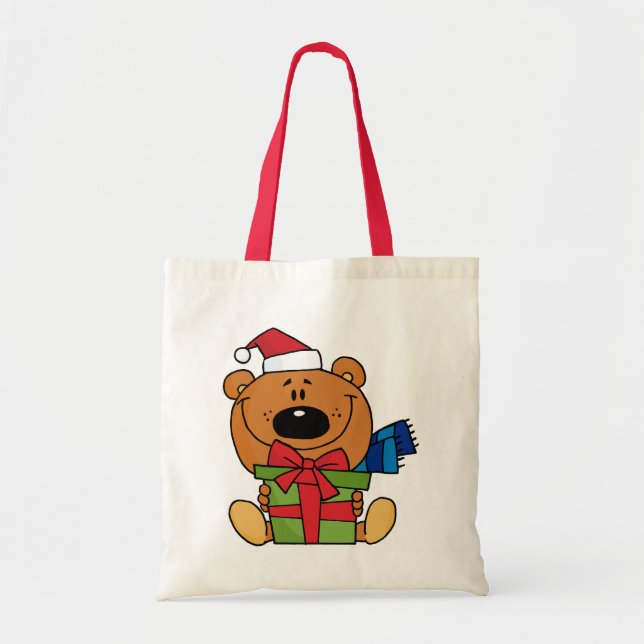 Bear With Gift Christmas Holiday Tshirts and Gifts Tote Bag (Front)