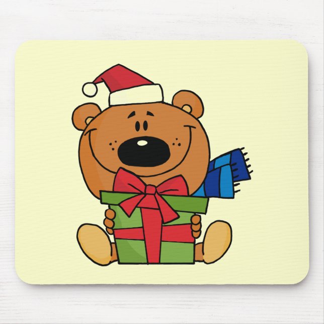Bear With Gift Holiday Tshirts and Gifts Mouse Mat (Front)