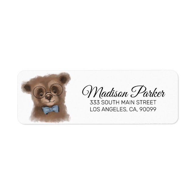 Bear With Glasses & Bow Label (Front)