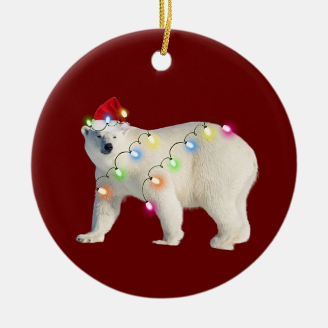 BEAR With Hat Lights Christmas Ceramic Tree Decoration (Front)