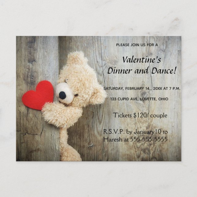 Bear With Heart Valentine's Day Invitation Card (Front)