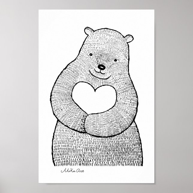 Bear with heart woodland animal big Gentle bear Poster (Front)