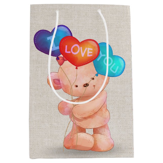 Bear with I Love You Balloons Medium Gift Bag (Front)