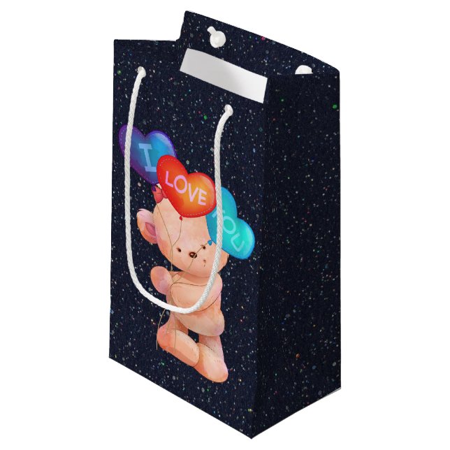 Bear with I Love You Balloons    Small Gift Bag (Front Angled)