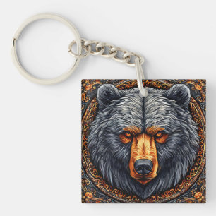 Bear with Ornate Floral Decor Key Ring